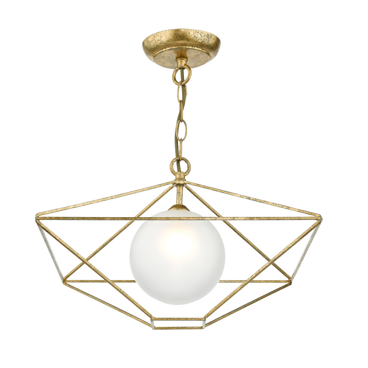 Orsini 1 Light Pendant Antique Gold Opal Glass Shade<br>Gold Leaf