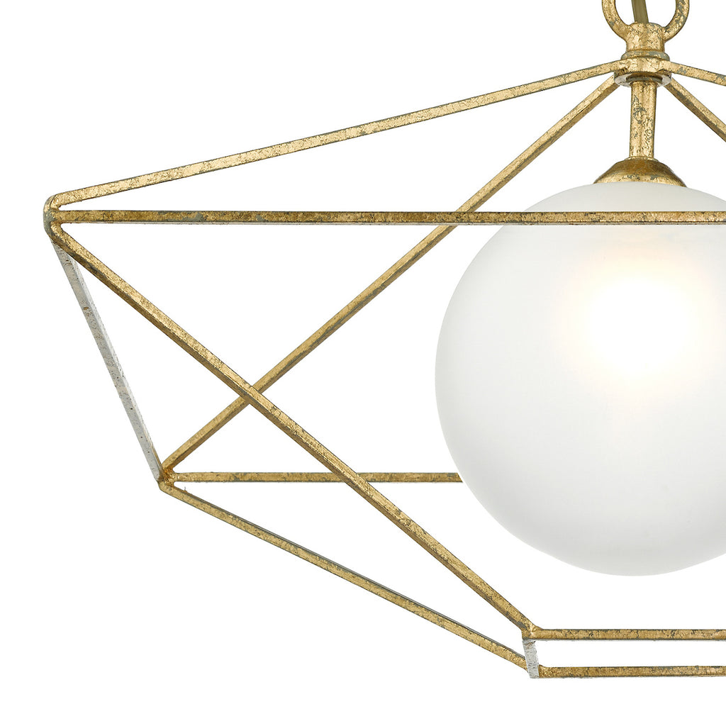 Orsini 1 Light Pendant Antique Gold Opal Glass Shade<br>Gold Leaf