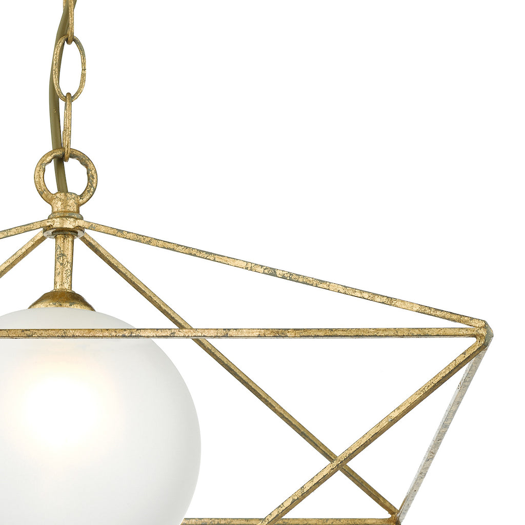 Orsini 1 Light Pendant Antique Gold Opal Glass Shade<br>Gold Leaf