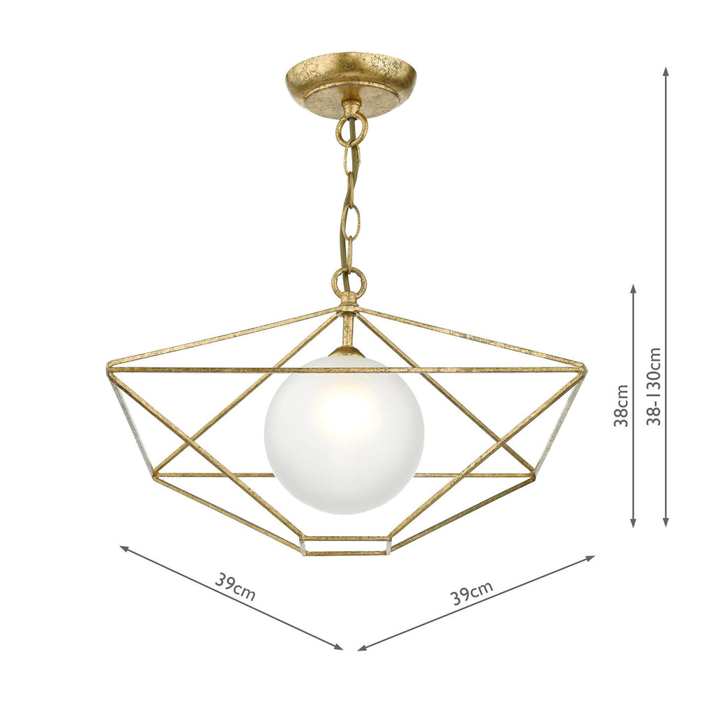 Orsini 1 Light Pendant Antique Gold Opal Glass Shade<br>Gold Leaf