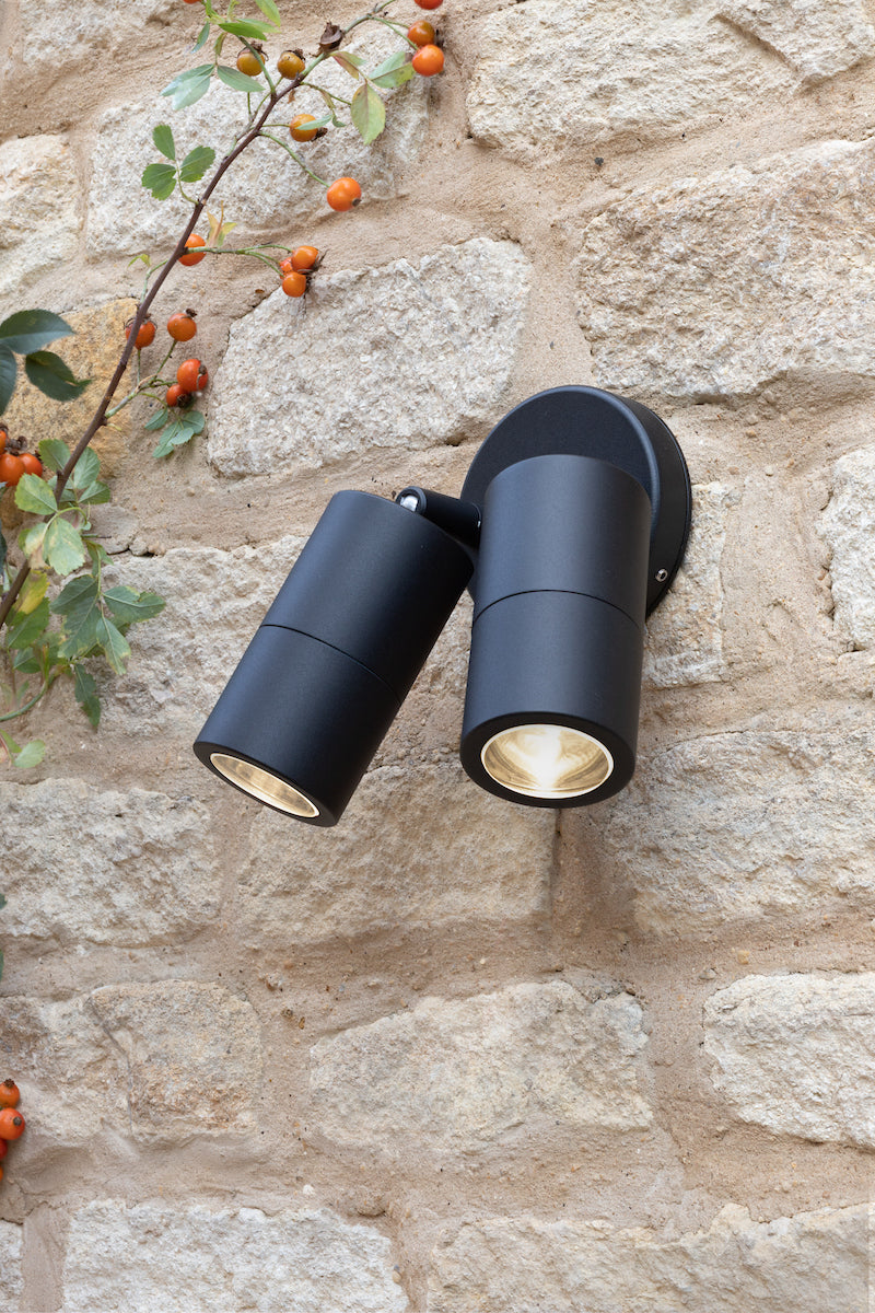 Ortega Outdoor 2 Light Wall Spotlight Matt Black IP65<br>Matt Black