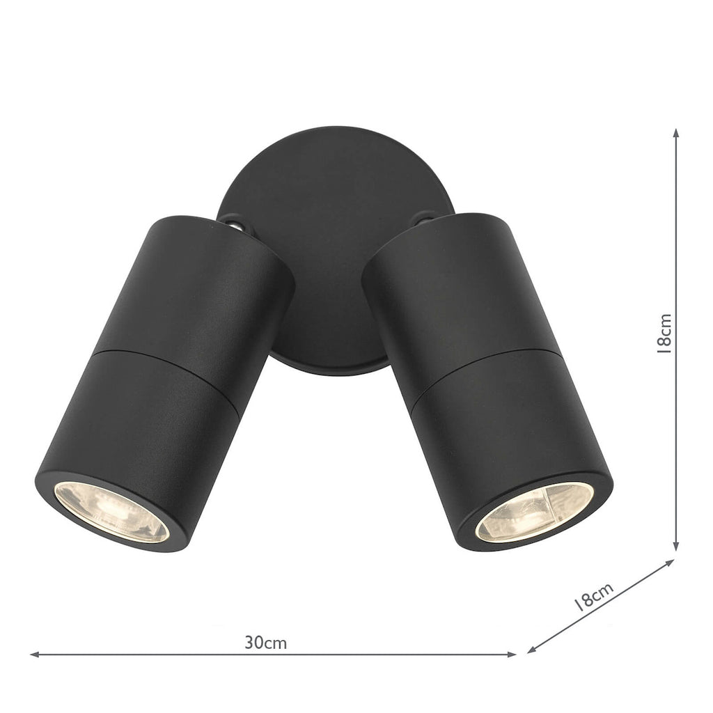 Ortega Outdoor 2 Light Wall Spotlight Matt Black IP65<br>Matt Black
