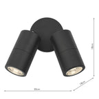 Ortega Outdoor 2 Light Wall Spotlight Matt Black IP65<br>Matt Black