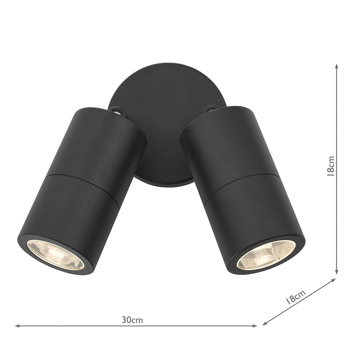 Ortega Outdoor 2 Light Wall Spotlight Matt Black IP65<br>Matt Black