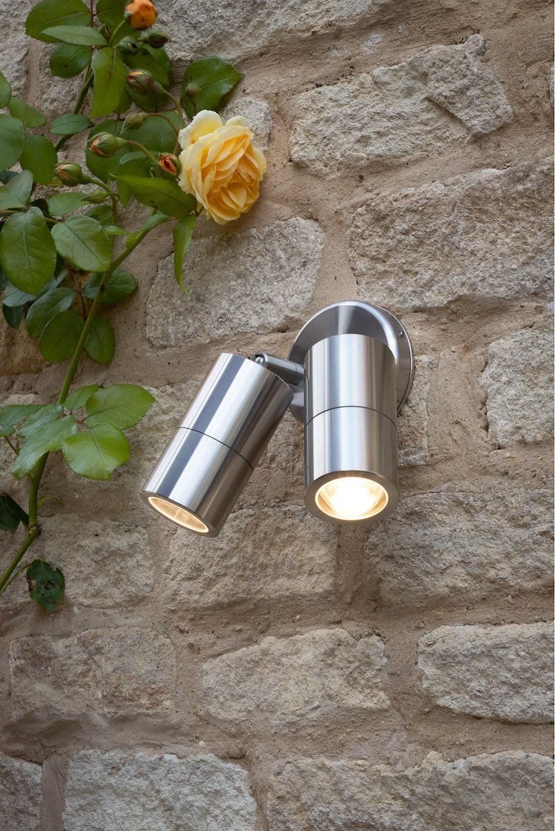 Ortega Outdoor 2 Light Wall Spotlight Aluminium IP65<br>Brushed Aluminium