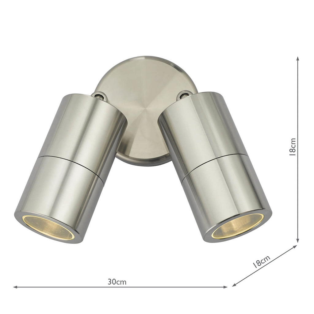 Ortega Outdoor 2 Light Wall Spotlight Aluminium IP65<br>Brushed Aluminium