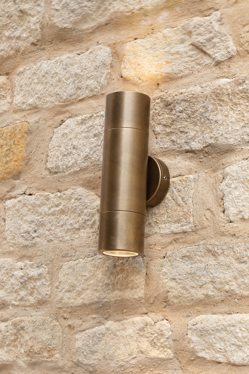 Ortega Outdoor 2 Light Wall Light Natural Brass IP65<br>Aged Brass