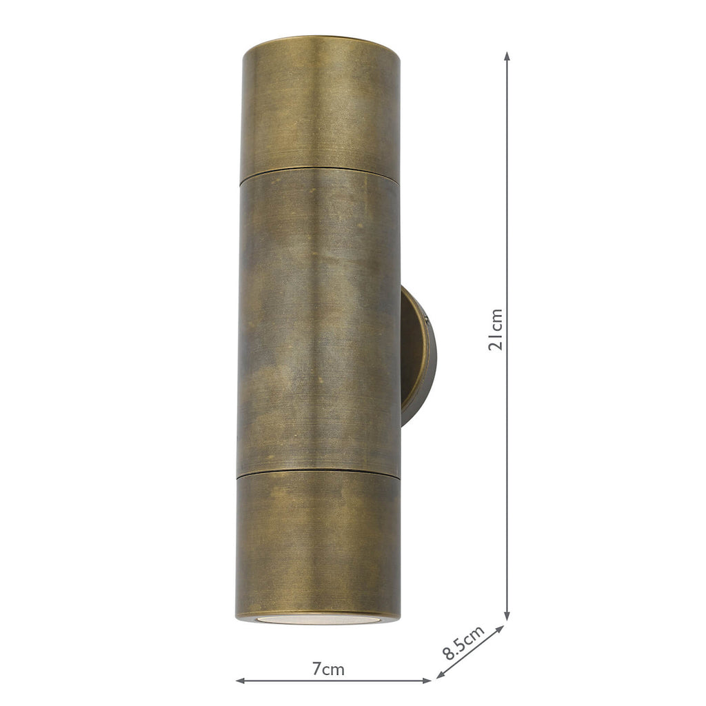 Ortega Outdoor 2 Light Wall Light Natural Brass IP65<br>Aged Brass