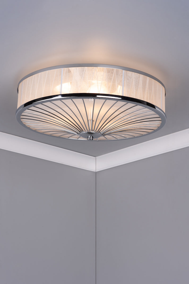 Oslo 3 Light Flush Polished Chrome/ White<br>Polished Chrome