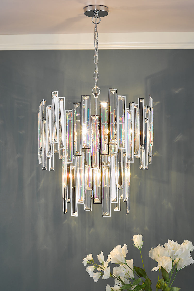 Penelope 6 Light Pendant Polished Chrome Clear Crystal<br>Polished Nickel