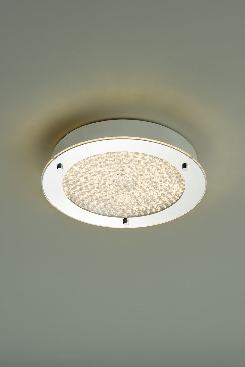 Peta Small Bathroom Flush Polished Chrome Crystal Light LED IP44<br>Polished Chrome