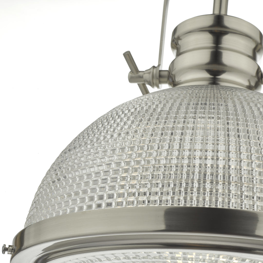 Peyton 1 Light Pendant Satin Nickel And Textured Glass<br>Satin Nickel
