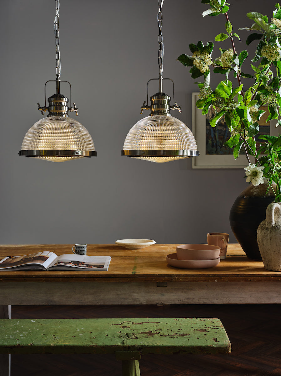 Peyton 1 Light Pendant Satin Nickel And Textured Glass<br>Satin Nickel