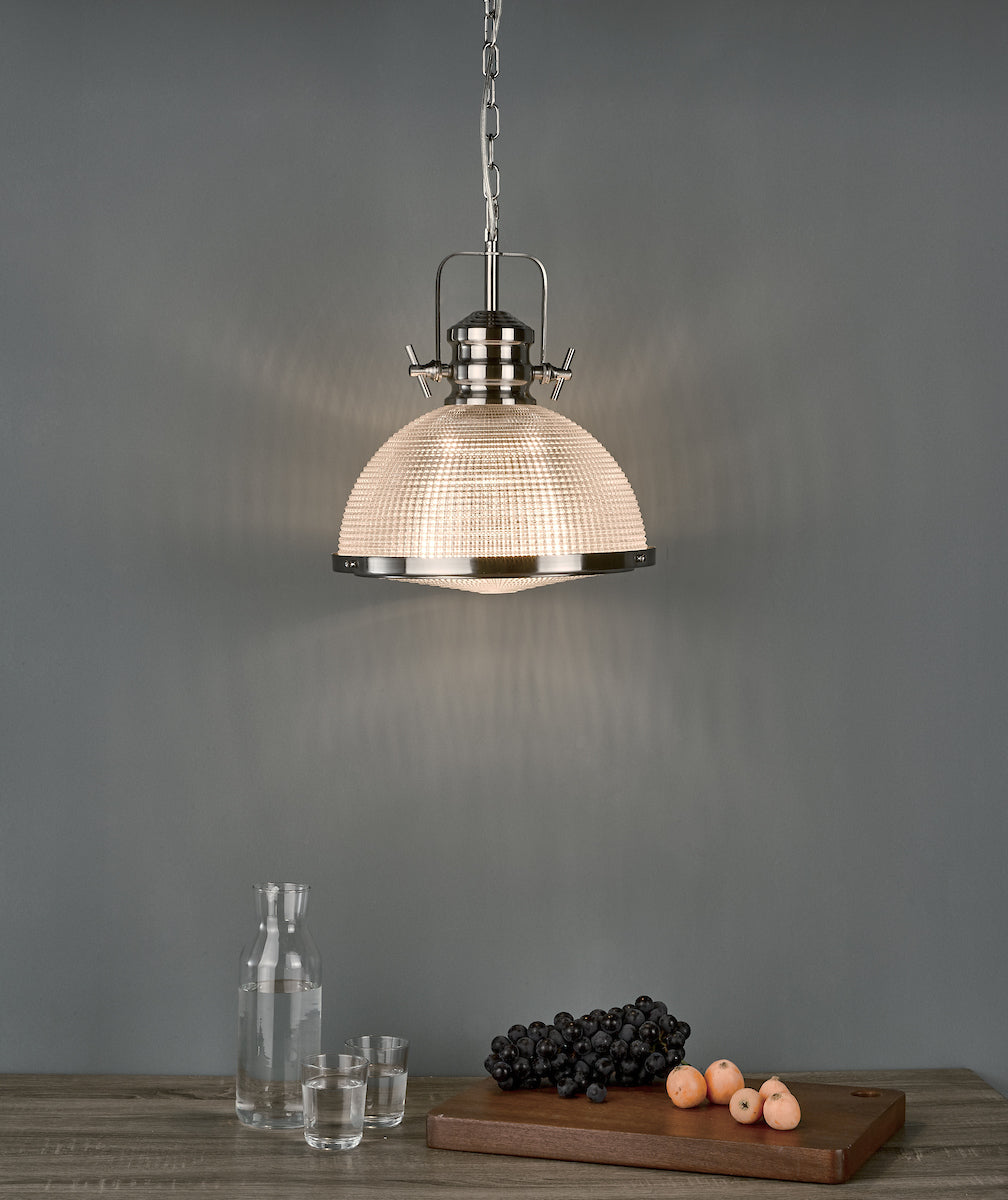 Peyton 1 Light Pendant Satin Nickel And Textured Glass<br>Satin Nickel