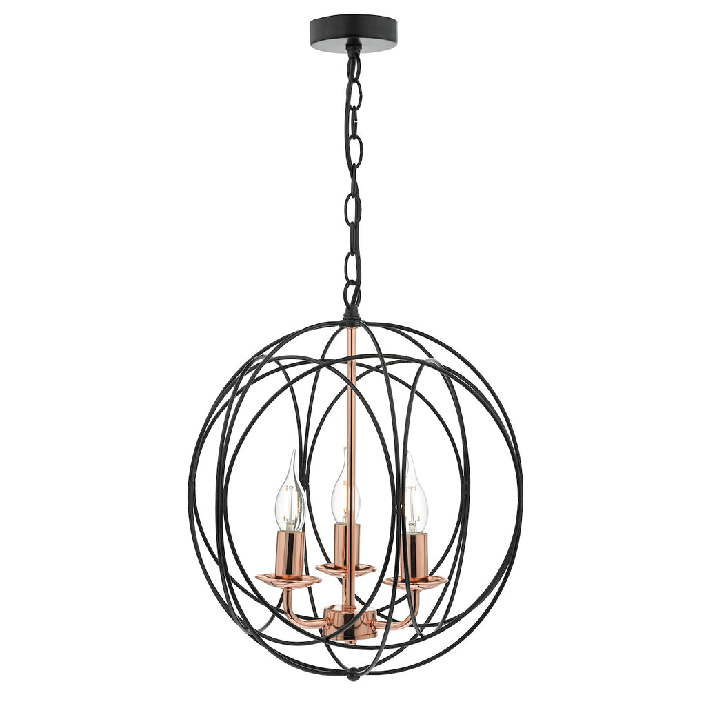Phoenix 3 Light Pendant Black & Copper<br>Matt Black