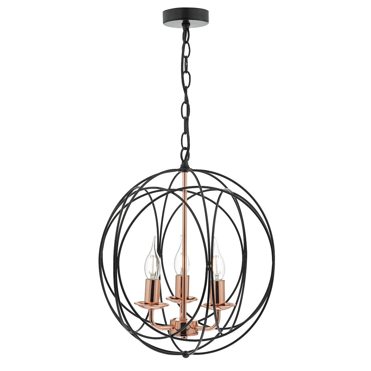 Phoenix 3 Light Pendant Black & Copper<br>Matt Black
