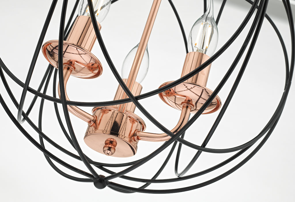 Phoenix 3 Light Pendant Black & Copper<br>Matt Black