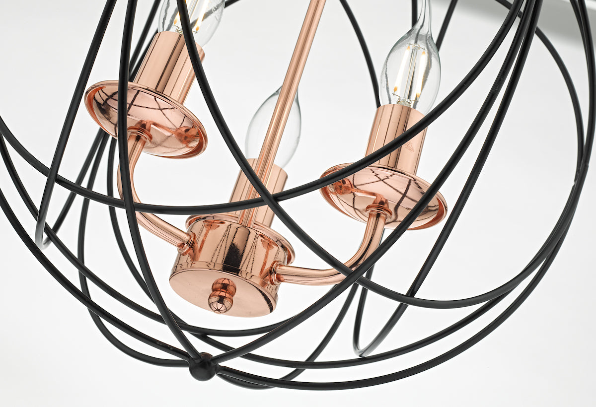 Phoenix 3 Light Pendant Black & Copper<br>Matt Black