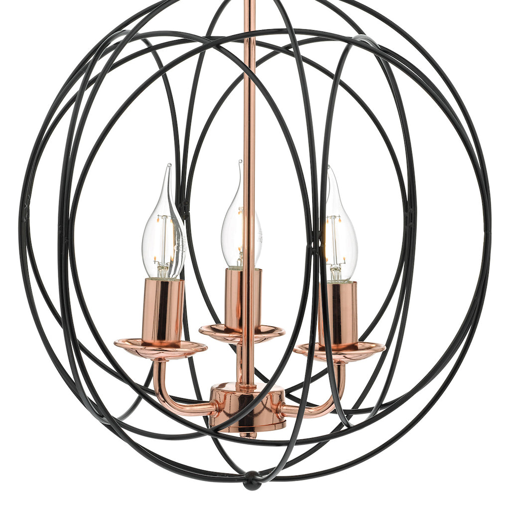 Phoenix 3 Light Pendant Black & Copper<br>Matt Black