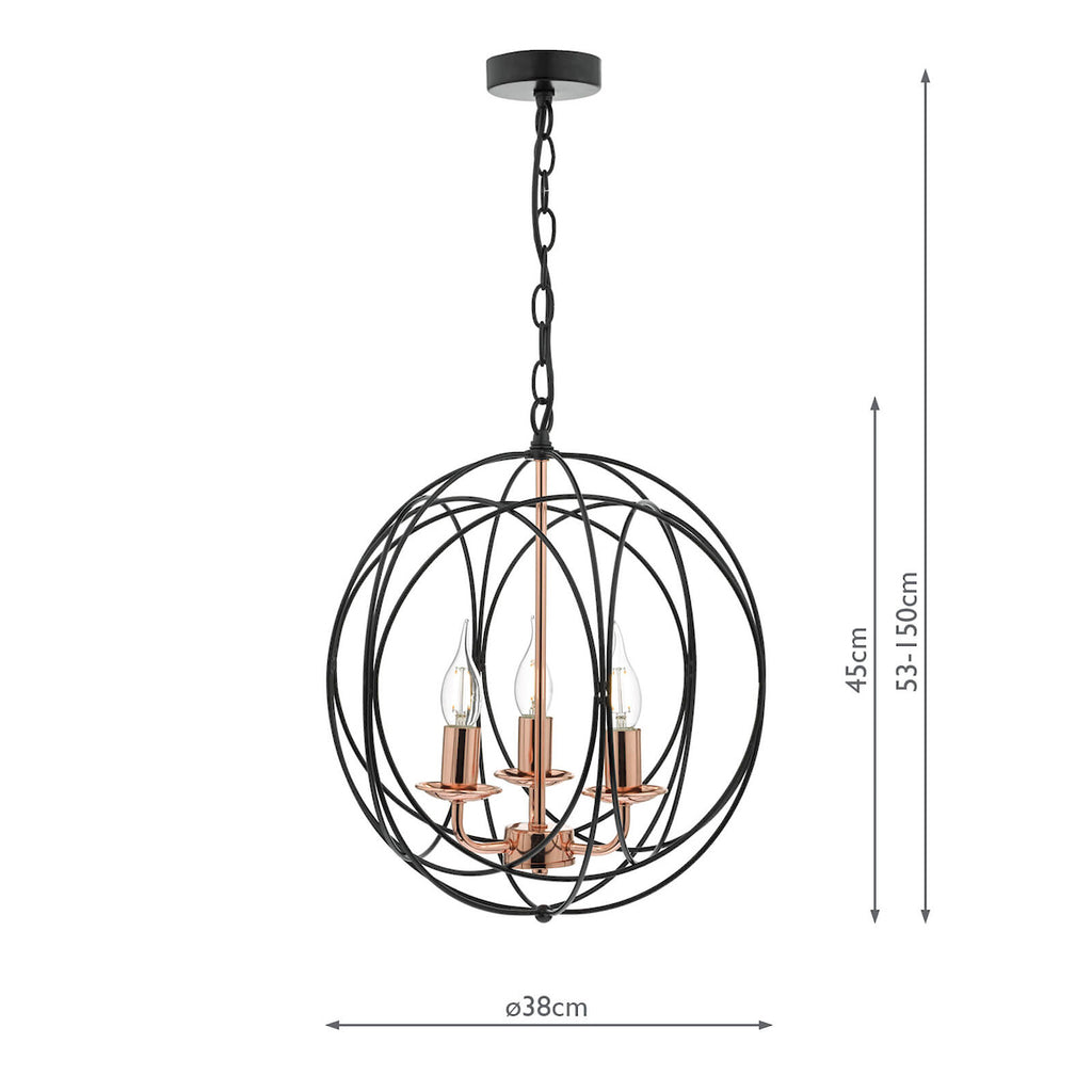 Phoenix 3 Light Pendant Black & Copper<br>Matt Black