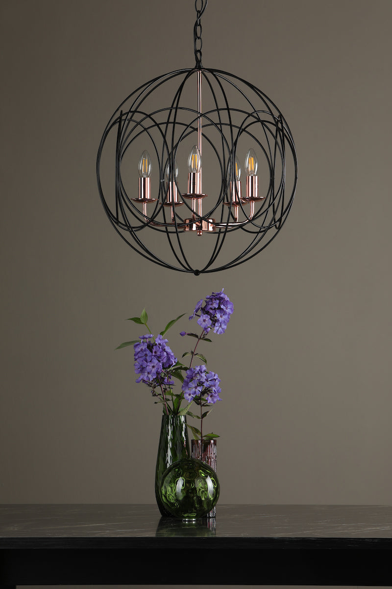 Phoenix 5lt Pendant Black & Copper<br>Matt Black