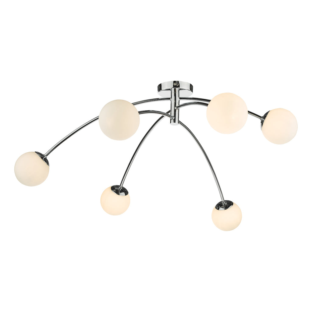 Puglia 6 Light Semi Flush Polished Chrome Opal Glass<br>Polished Chrome