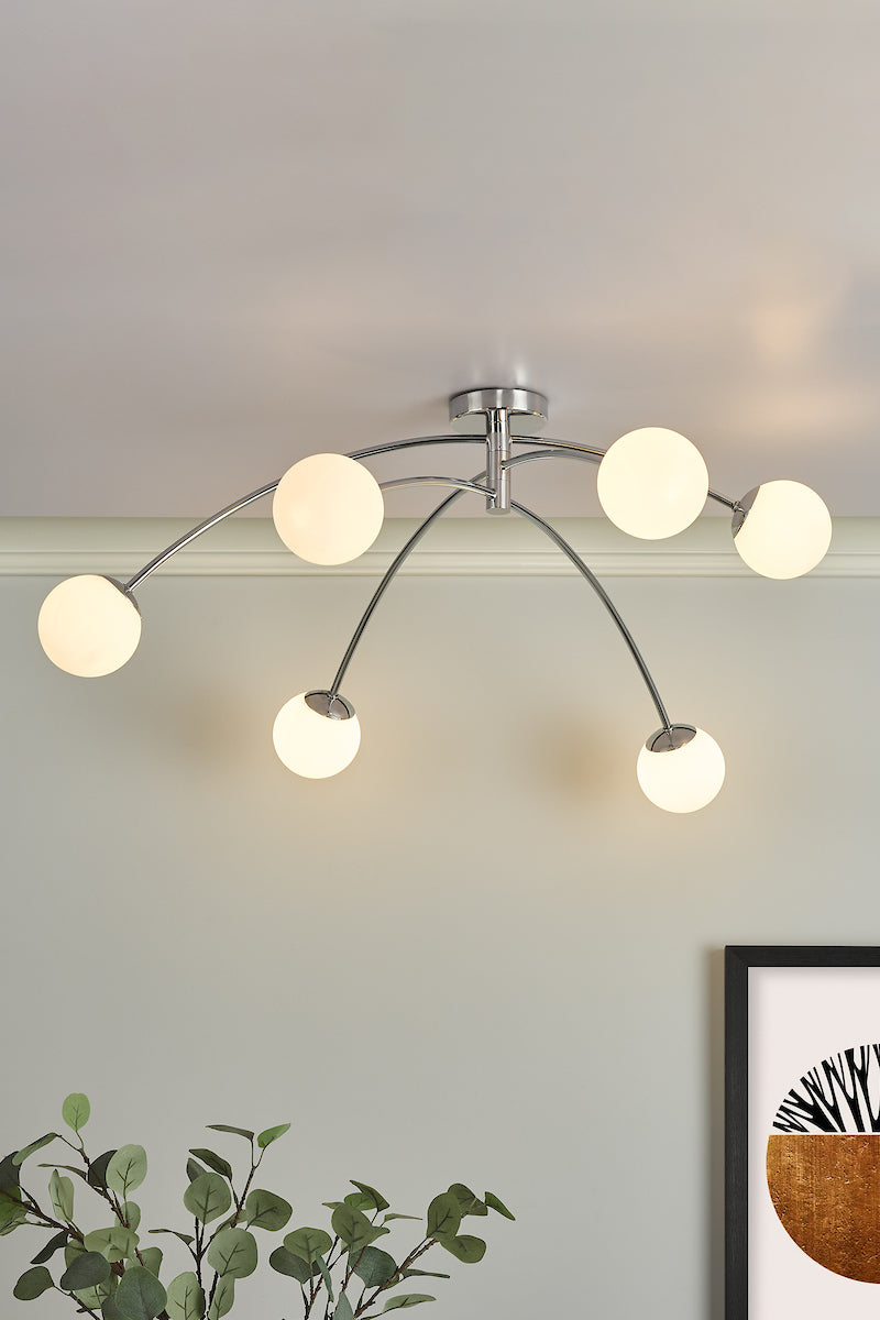Puglia 6 Light Semi Flush Polished Chrome Opal Glass<br>Polished Chrome
