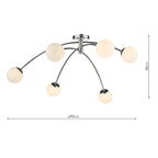 Puglia 6 Light Semi Flush Polished Chrome Opal Glass<br>Polished Chrome