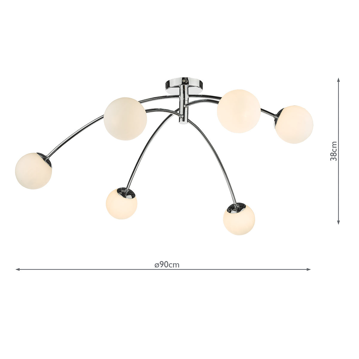 Puglia 6 Light Semi Flush Polished Chrome Opal Glass<br>Polished Chrome
