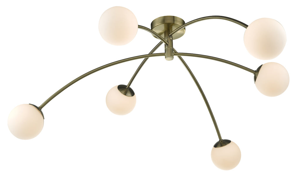 Puglia 6 Light Semi Flush Antique Brass Opal Glass<br>Antique Brass