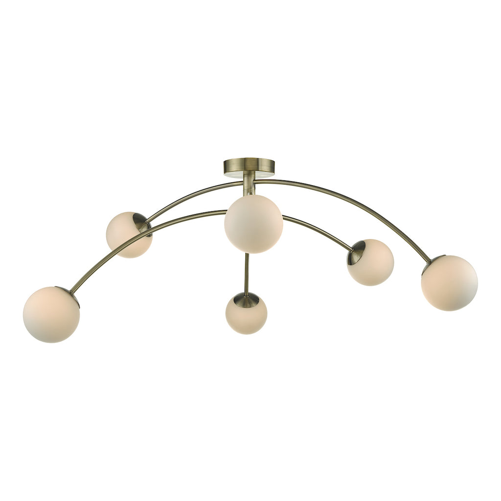 Puglia 6 Light Semi Flush Antique Brass Opal Glass<br>Antique Brass