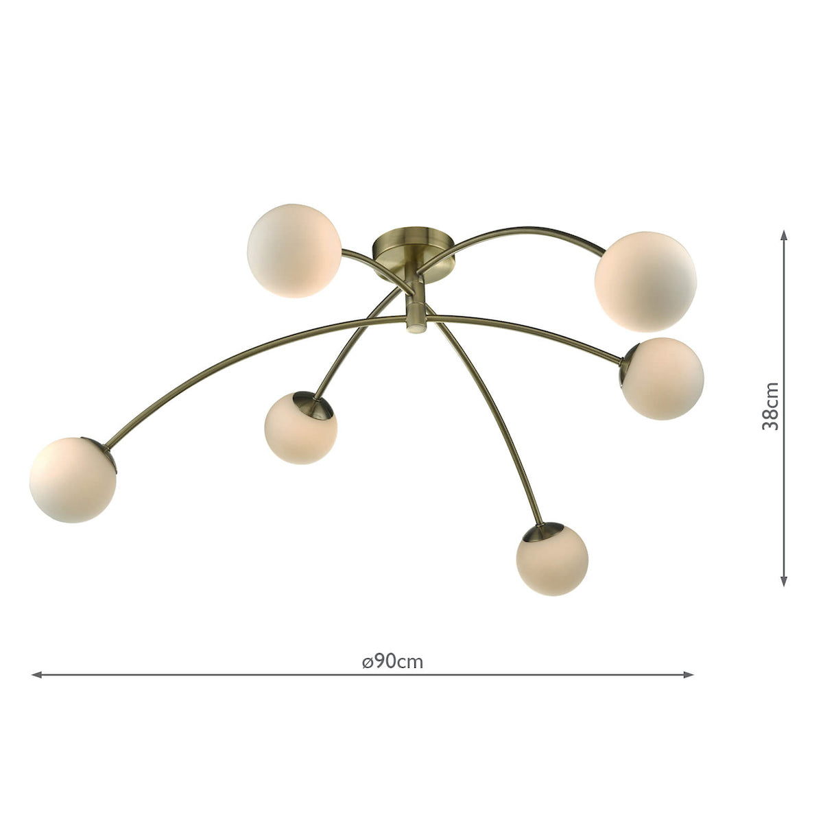 Puglia 6 Light Semi Flush Antique Brass Opal Glass<br>Antique Brass