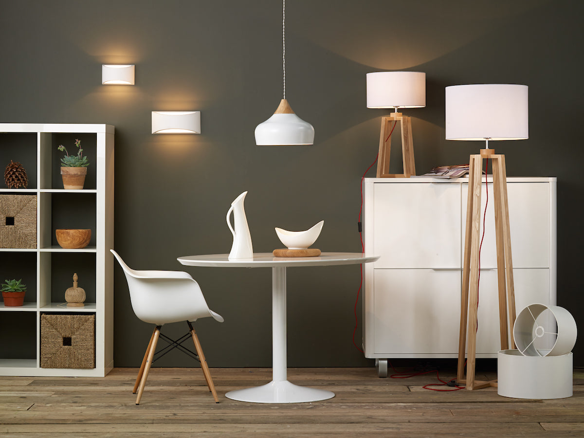 Pyramid Table & Floor Twin Pack Comes With Shade s<br>Wood