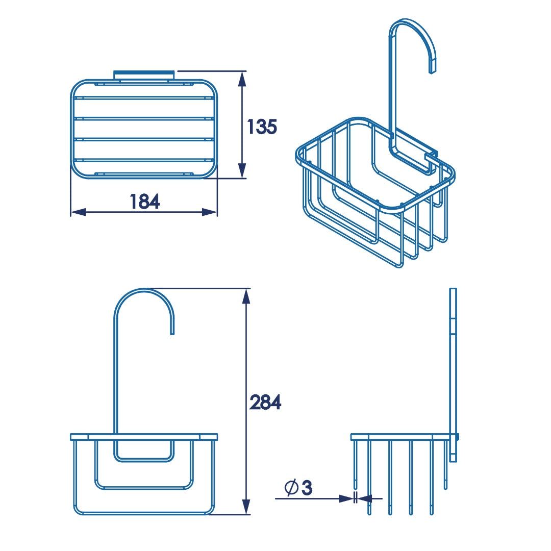 Croydex Shower Riser Rail Hook Over Caddy - Chrome
