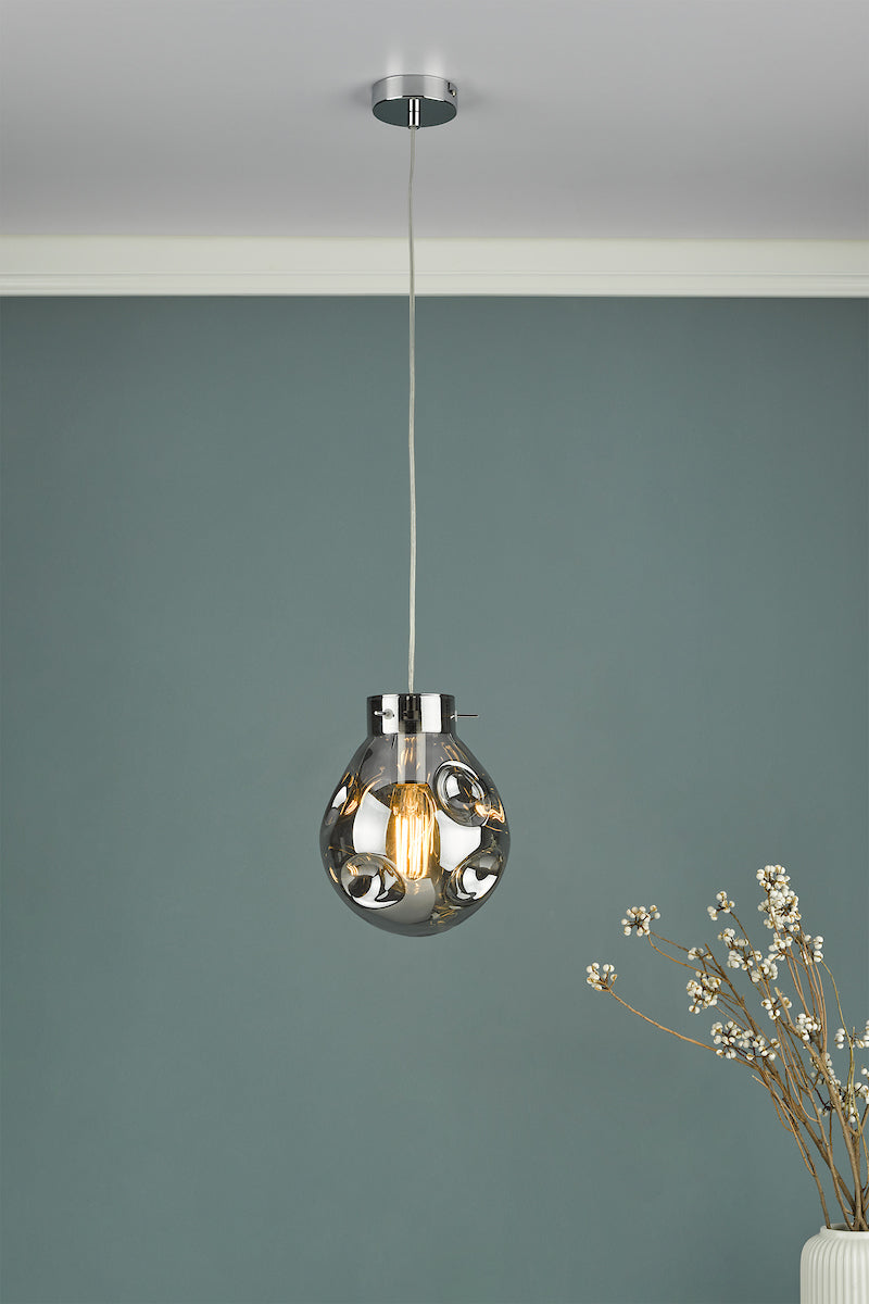 Quinn Pendant Polished Chrome & Smoked Glass<br>Polished Chrome