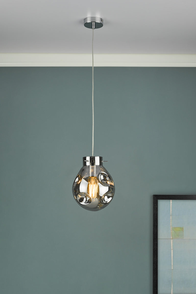 Quinn Pendant Polished Chrome & Smoked Glass<br>Polished Chrome