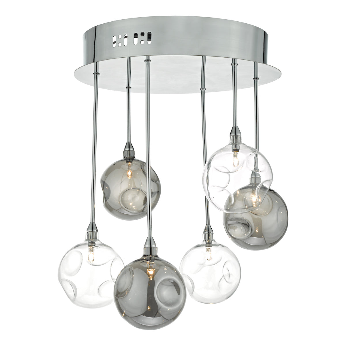 Quinn 6 Light Semi Flush Polished Chrome With Smoked & Clear Glass<br>Polished Chrome