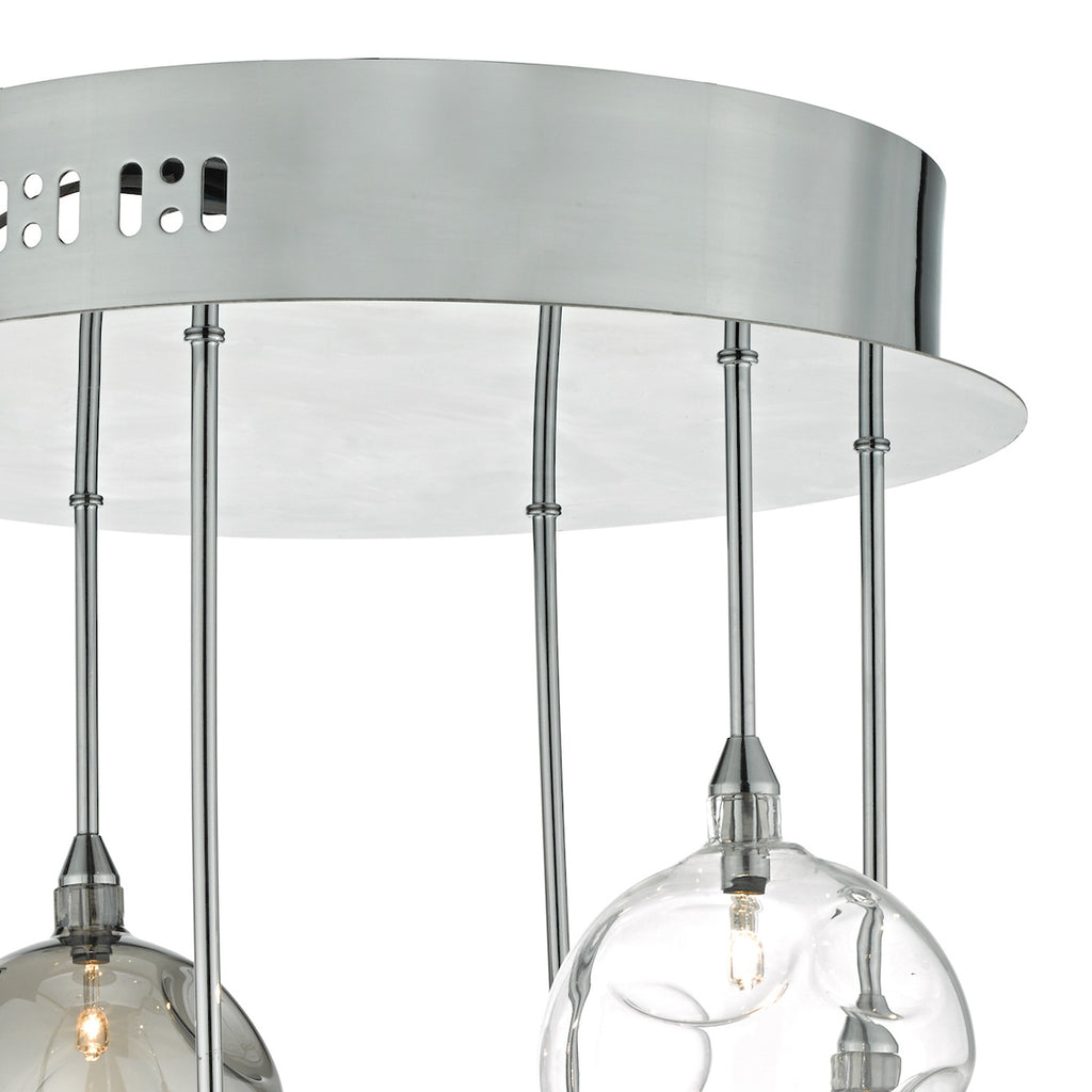 Quinn 6 Light Semi Flush Polished Chrome With Smoked & Clear Glass<br>Polished Chrome