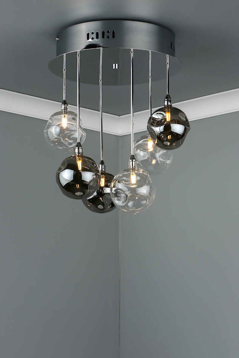 Quinn 6 Light Semi Flush Polished Chrome With Smoked & Clear Glass<br>Polished Chrome