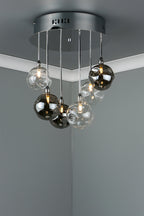 Quinn 6 Light Semi Flush Polished Chrome With Smoked & Clear Glass<br>Polished Chrome