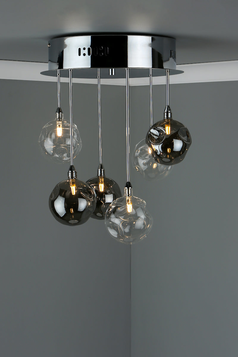 Quinn 6 Light Semi Flush Polished Chrome With Smoked & Clear Glass<br>Polished Chrome