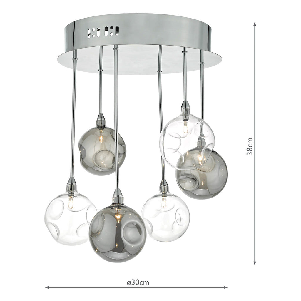 Quinn 6 Light Semi Flush Polished Chrome With Smoked & Clear Glass<br>Polished Chrome