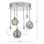Quinn 6 Light Semi Flush Polished Chrome With Smoked & Clear Glass<br>Polished Chrome