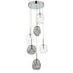 Quinn 6 Light Cluster Pendant Smoked &amp; Clear GlassPolished Chrome