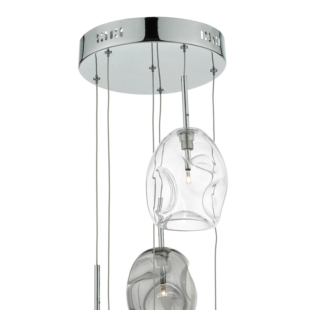 Quinn 6 Light Cluster Pendant Smoked &amp; Clear GlassPolished Chrome