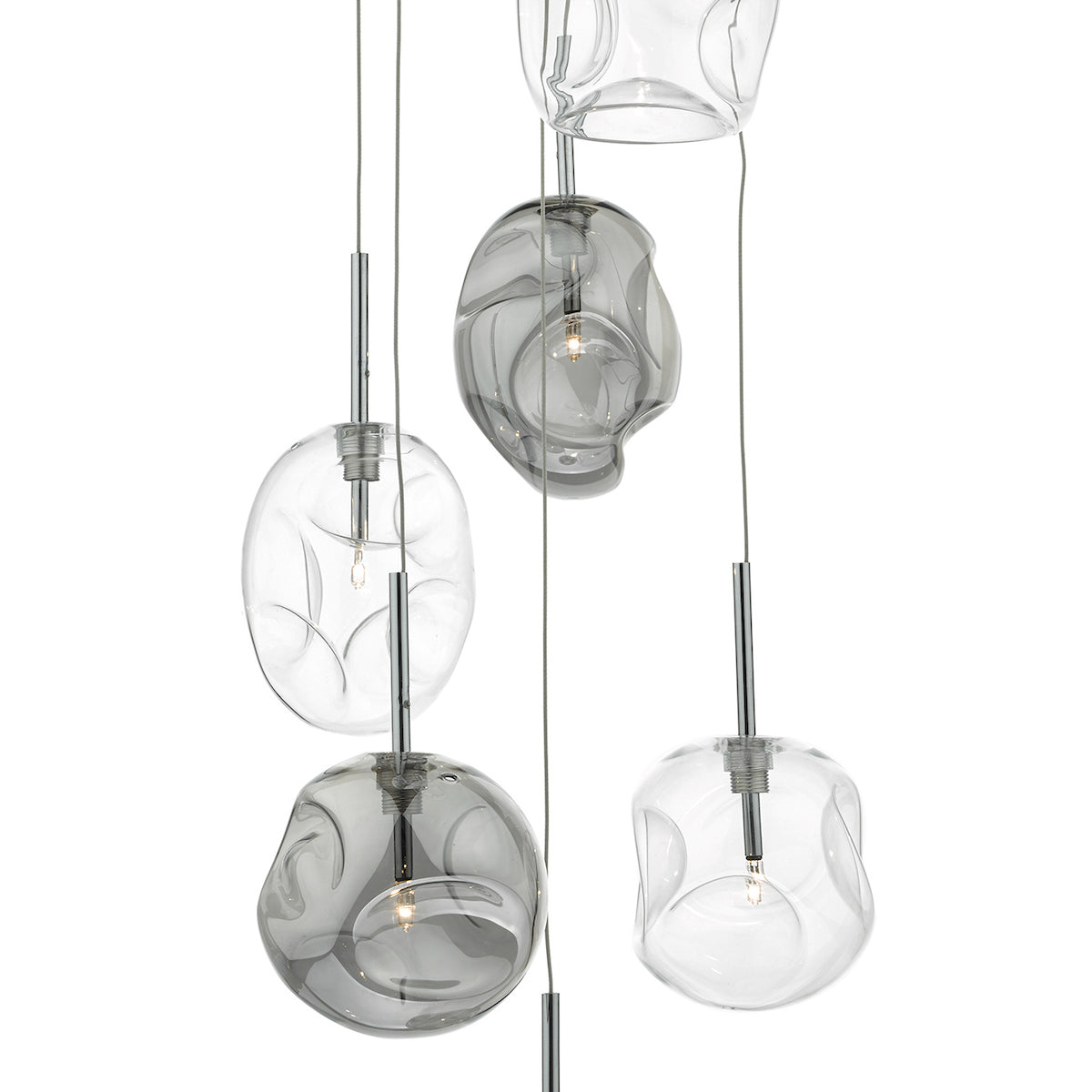 Quinn 6 Light Cluster Pendant Smoked &amp; Clear GlassPolished Chrome