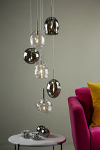 Quinn 6 Light Cluster Pendant Smoked &amp; Clear GlassPolished Chrome