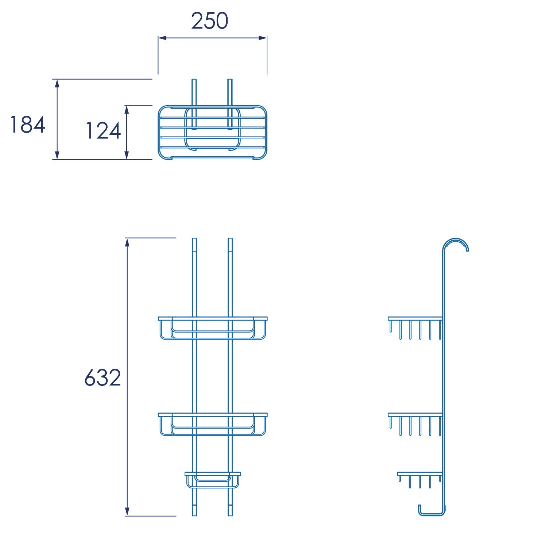 Croydex Hook Over 3 Tier Basket - Chrome