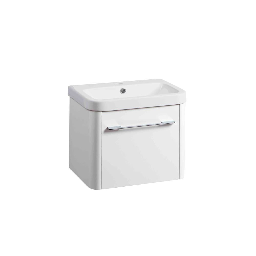 Roper Rhodes Contour 500 Wall Mounted 1 Drawer Complete Basin Unit - Gloss White