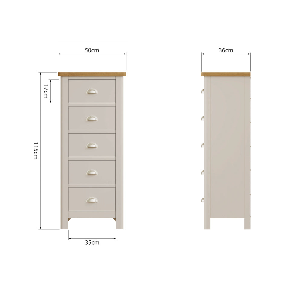 Raleigh 5 Drawer Narrow Chest Truffle